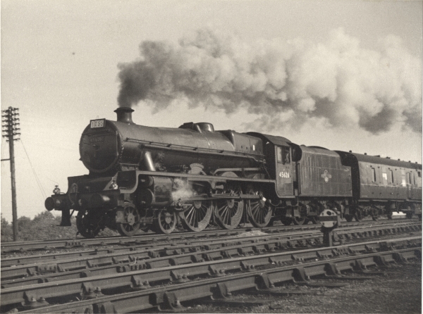 On 25th May 1963, Manchester United and Leicester City met in the F. A. Cup final at Wembley Stadium. Special supporter trains were laid on - this one being hauled by ex-LMS 'Jubilee' 4-6-0, No. 45626, SEYCHELLES.
